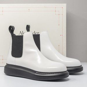 Alexander McQueen White/Black Leather Chelsea Boots, Size 40 EU (10 US)